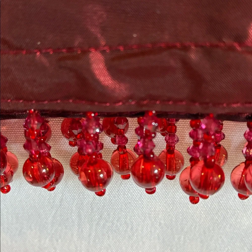 Global Home burgundy satin beaded window curtain valance set of 4 traditional
